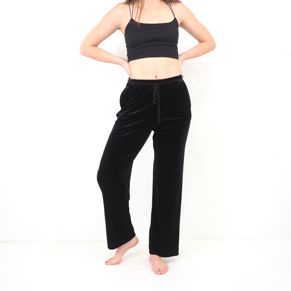 Vintage Black Velvet Pants Relaxed Fit Straight Leg Ankle Crop Size Small/Medium - Picture 3 of 9